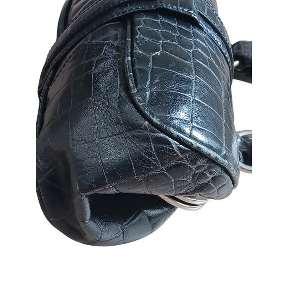 Etro Satchel Bag Black Embossed Leather Top Handle Doctor Frame Handbag Italy - Picture 14 of 15